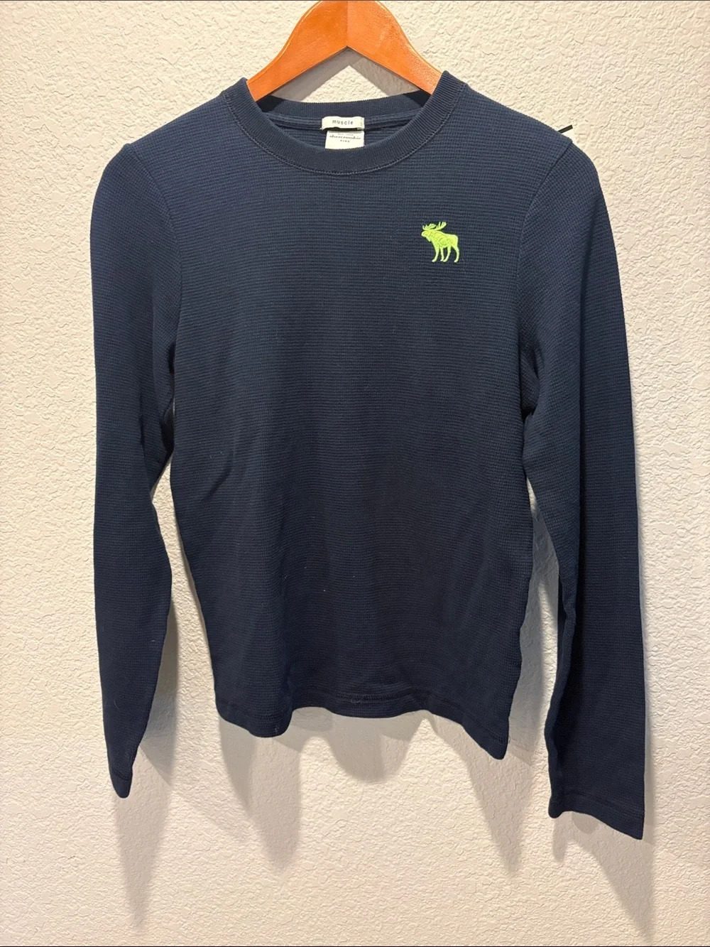 Boys' Abercrombie & Fitch Navy Long-Sleeve Thermal Top with Lime Logo